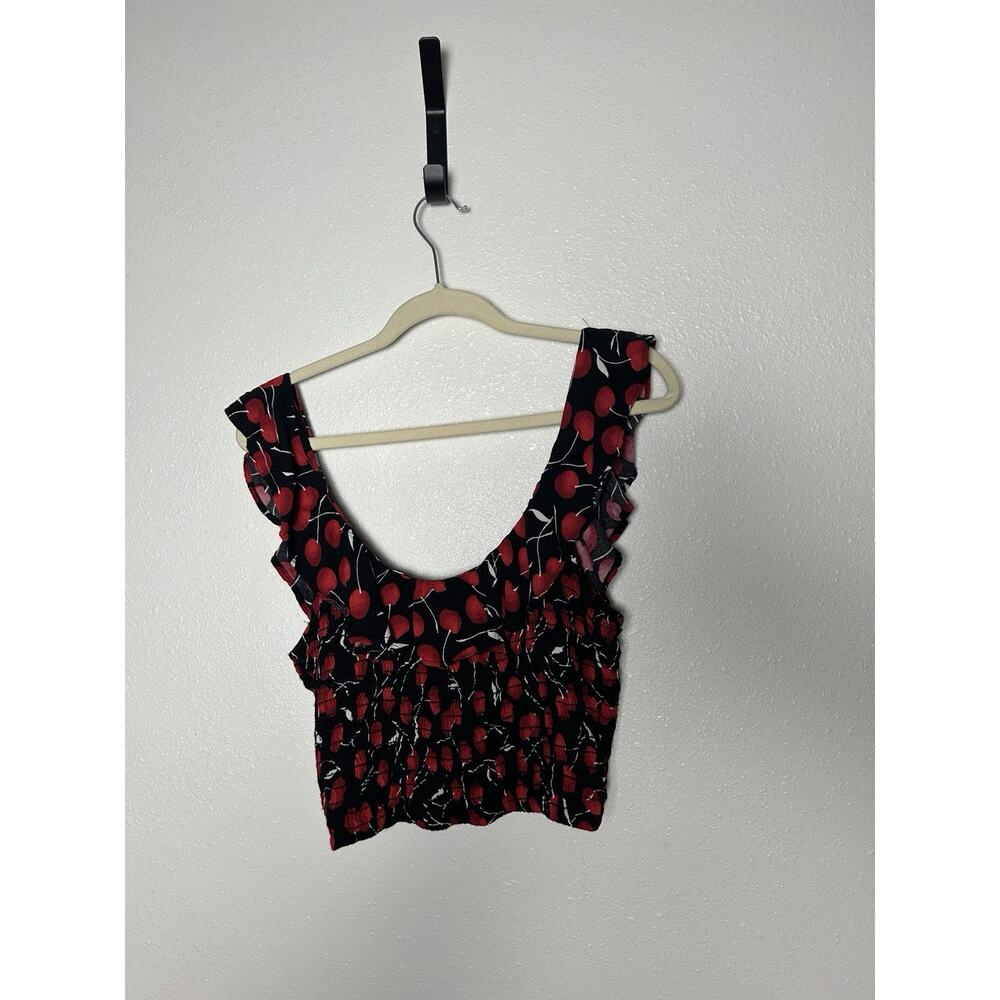 Free People Sasha Smocked Tank Cherry Black Size Small